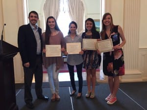 Hannah Ballard, Sanna Lokhandwala, Stacy Nguyen, and Madison Krueger accepting awards at URSA 2016